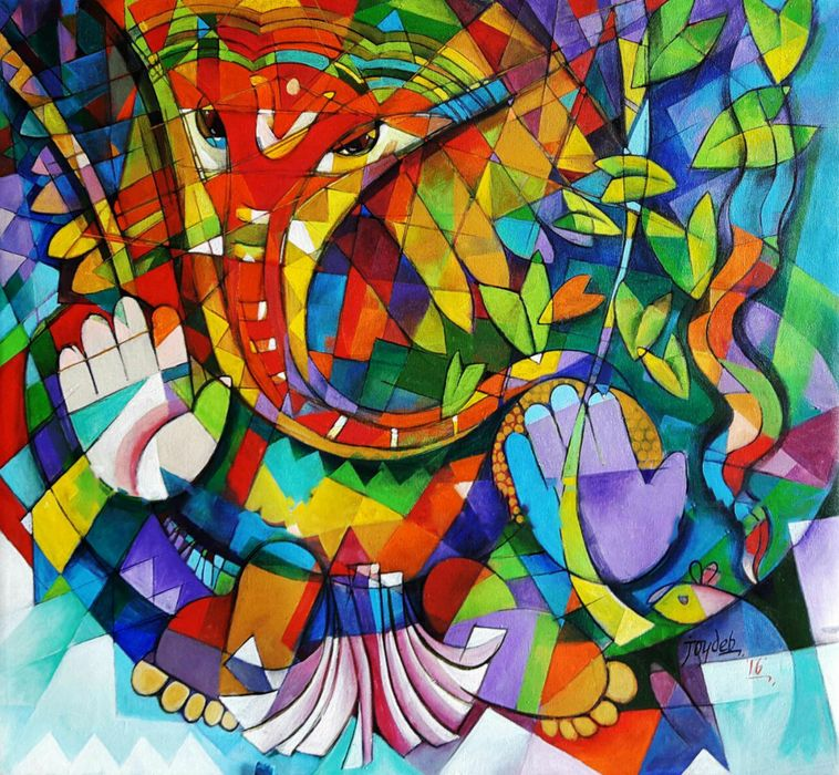 Ganesh/Ganpati Abstract Painting And Wall Art In Square Ganesha Acrylic On Canvas Size(Inch): 18 W x 18 H by Joydeb Chatterjee