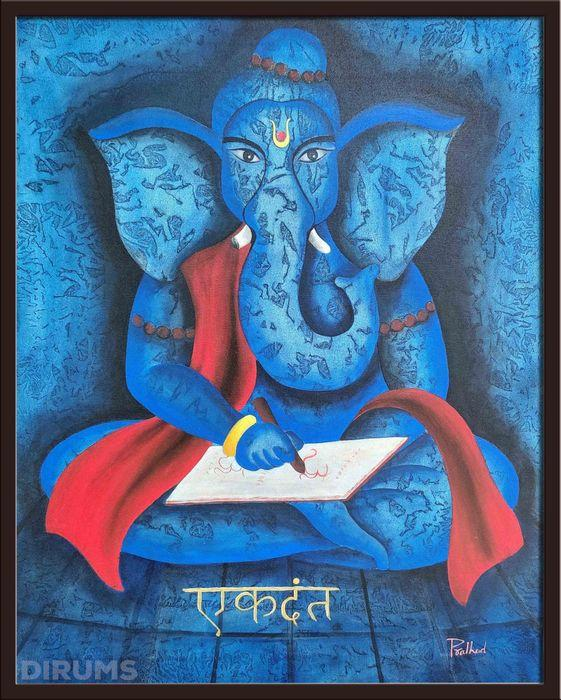 Ganesh Ganpati Original Painting and Wall Art Akdant Acrylic On Canvas Size(Inch): 24 W x 30 H by Prahlad Majhi
